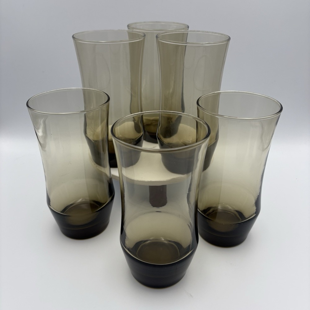 6 Libbey Apollo Brown 16 Oz Tumbler Set Vintage Tawny Retro Drinking Glasses MCM